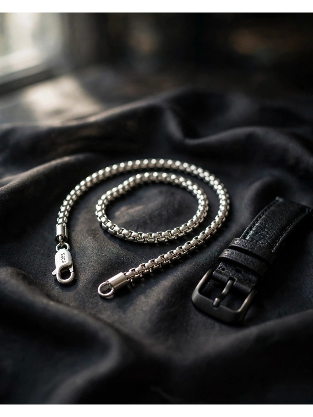 Men's Box Chain Bracelet – 7.5 Inch, Lobster Clasp, Stamped S925